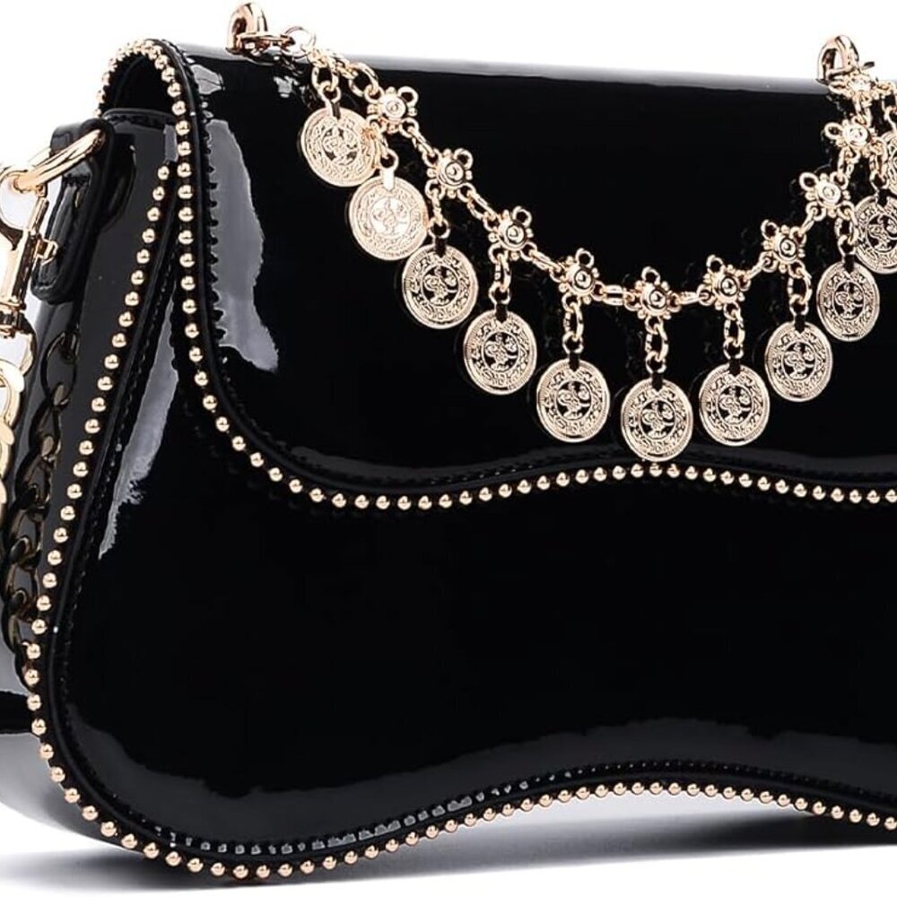 Small Patent Leather Crossbody Bags for Women Y2K Purse Trendy Hobo Handbag Desi